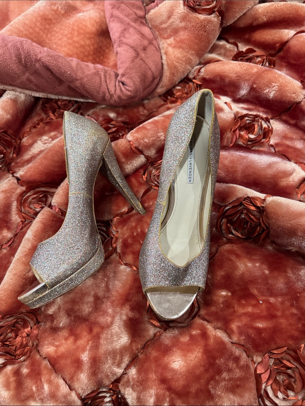 Vera Wang Iridescent Lavender Glitter Peep-Toe Pumps
